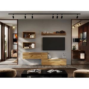 Set Mobila Living Poem C26, 220x25x30 cm, Stejar Auriu