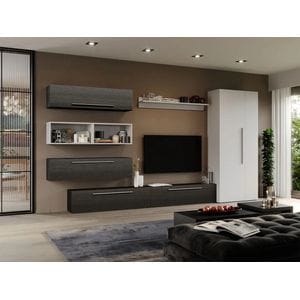 Set Mobila Living Storm C31, 340x33.4x185 cm, Ferera cu Alb