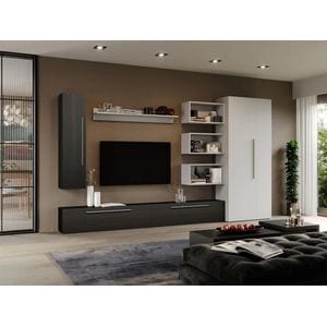 Set Mobila Living Storm C33, 320x33.4x185 cm, Ferera cu Alb