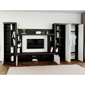 Set Mobila Sufragerie Milan C3 Uno, 367.6.2x35.2x182 cm, Alb-Maro