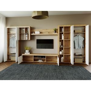 Set Mobila Sufragerie Milan C1 Duo, 394.2x35.2x182 cm, Stejar Auriu