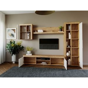 Set Mobila Sufragerie Milan C1, 259x35.2x182 cm, Stejar Auriu