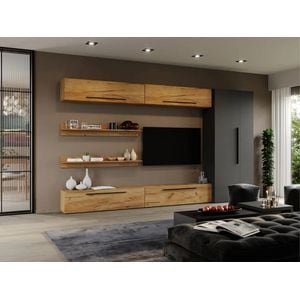 Set Mobila Living Poem cu dulap, C43, 320x33.4x185 cm, Stejar Auriu