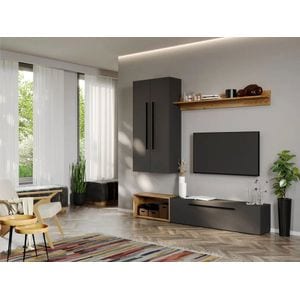 Set Mobila Living Graphic C14, 180x25x185 cm, Gri antracit