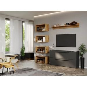 Set Mobila Living Graphic C19, 180x25x185 cm, Gri antracit