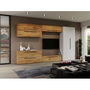 Set Mobila Living Poem C34, cu dulap, 320x33.4x185 cm, Stejar Auriu