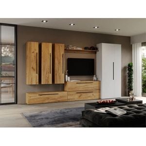 Set Mobila Living Poem C31, cu dulap, 320x33.4x185 cm, Stejar Auriu