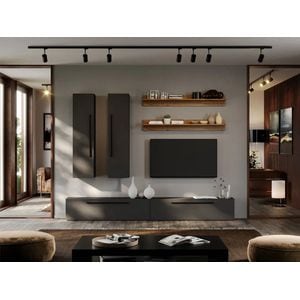 Set Mobila Living Graphic C10, 240x25x185 cm, Gri antracit