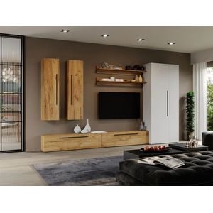 Set Mobila Living Poem C36, cu dulap, 320x33.4x185 cm, Stejar Auriu