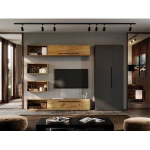Set Mobila Living Poem C37, cu dulap, 260x33.4x185 cm, Stejar Auriu