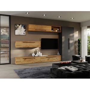 Set Mobila Living Poem C38, cu dulap, 320x33.4x185 cm, Stejar Auriu