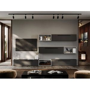 Set Mobila Living Graphic C52, 300x25x150 cm, Gri Antracit cu Alb