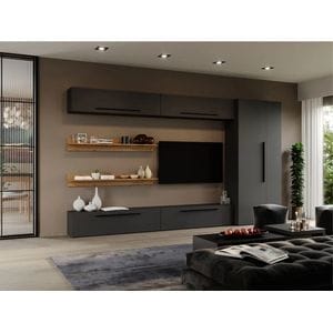 Set Mobila Living Graphic C34, cu dulap, 320x33.4x185 cm, Gri antracit