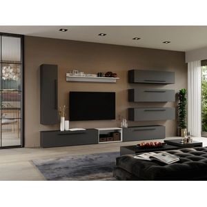 Set Mobila Living Graphic C38, 340x25x185 cm, Gri antracit cu Alb