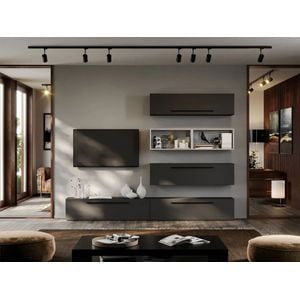 Set Mobila Living Graphic C40, 240x25x185 cm, Gri antracit cu Alb