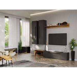 Set Mobila Living Graphic C22, 180x25x185 cm, Gri antracit