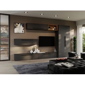 Set Mobila Living Graphic C29, cu dulap, 320x33.4x185 cm, Gri antracit