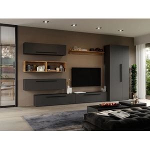 Set Mobila Living Graphic C31, cu dulap, 340x33.4x185 cm, Gri antracit