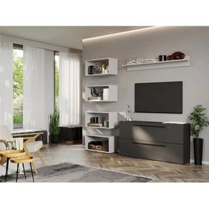 Set Mobila Living Graphic C49, 180x25x185 cm, Gri antracit cu Alb
