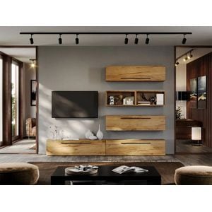 Set Mobila Living Poem C06, 240x25x185 cm, Stejar Auriu