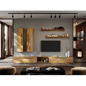 Set Mobila Living Poem C07, 300x25x185 cm, Stejar Auriu