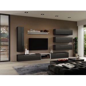 Set Mobila Living Storm C03, 340x25x185 cm, Ferera cu Alb