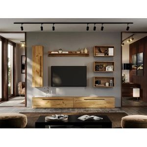 Set Mobila Living Poem C11, 240x25x185 cm, Stejar Auriu