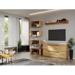 Set Mobila Living  Poem C19, 180x25x185 cm, Stejar Auriu