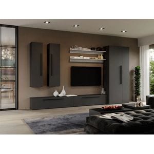 Set Mobila Living, Graphic C62, cu dulap, 320x33.4x185 cm, Gri antracit