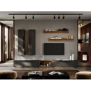 Set Mobila Living Graphic C07, 300x25x185 cm, Gri antracit