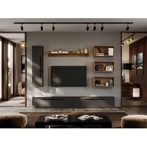 Set Mobila Living Graphic C11, 240x25x185 cm, Gri antracit