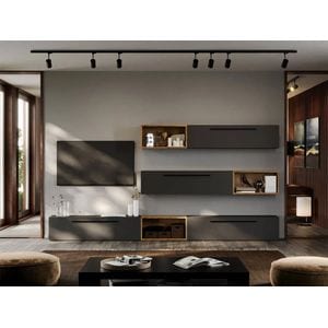 Set Mobila Living Graphic C23, 300x25x30 cm, Gri antracit