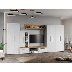 Set Living Olaf C07, 382.8x35.2x182 cm, Alb cu Stejar Auriu