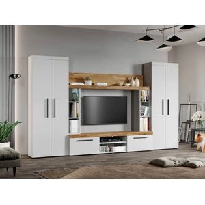 Set Living Olaf C06, 315.2x35.2x182 cm, Alb cu Stejar Auriu