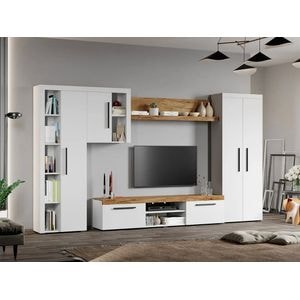 Set Living Olaf C16, 326.6x35.2x182 cm, Alb cu Stejar Auriu