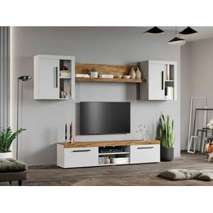 Set Living Olaf C11, 259x35.2x182 cm, Alb cu Stejar Auriu