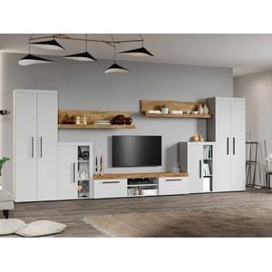 Set Living Olaf C13, 435.2x35.2x182 cm, Alb cu Stejar Auriu