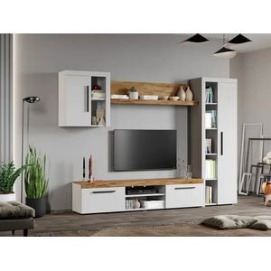 Set Living Olaf C15, 259x35.2x182 cm, Alb cu Stejar Auriu