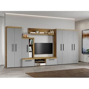 Set Living Atena C07, 382.8x35.2x182 cm, Gri cu Flagstaff