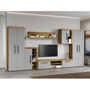 Set Living Atena C09, 375.2x35.2x182 cm, Gri cu Flagstaff