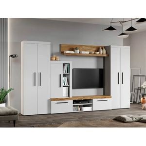 Set Living Olaf C02, 315.2x35.2x182 cm, Alb cu Stejar Auriu
