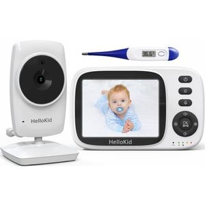 Baby Monitor WiFi HelloKid OPTI Neo 3.2 Auto Night Vision HD, Detectie AI Sunet/Temperatura, Zoom 2X, Audio Bidirectional, Mod ECO, Ceas si Cronometru, Cantece de Leagan, Alarma, Alb/Negru