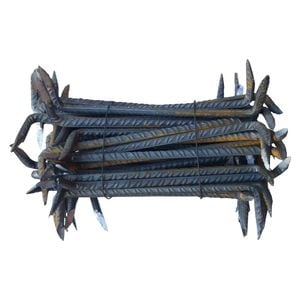 Set 100 de scoabe din fier striat HouseXL, Lungime 200 mm, Grosime 8 mm, Pentru prinderea si fixarea lemnului, Rezistenta si duritate mare, Natur