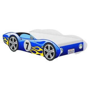 Pat tip masinuta pentru copii NOVOKIDS CORVETTE, 160x80 CM, Set cu Saltea din Spuma MATSEN 10 CM Inclusa, Somiera Sistem FLEX, Cu Protectii Laterale, Albastru