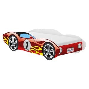 Pat tip masinuta pentru copii NOVOKIDS CORVETTE, 160x80 CM, Set cu Saltea din Spuma MATSEN 10 CM Inclusa, Somiera Sistem FLEX, Cu Protectii Laterale, Rosu