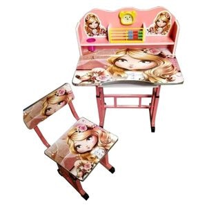 Birou cu scaunel pentru fetite Novokids, numaratoare si ceas, Printesa, Roz