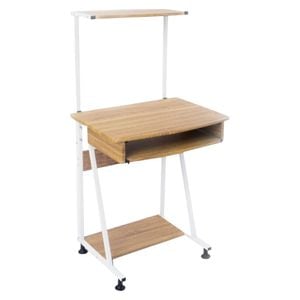 Birou pentru copii Novokids Shelf Computer desk, Cadru metalic, Cu raft depozitare si tavita retractabila pentru tastatura, Dimensiuni 60x50x117 cm, Pentru laptop si Computer, Natur