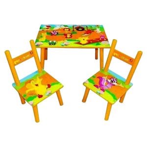 Masuta copii din MDF cu doua scaune Novokids My first table, dimensiuni 59X39X40, suprafata lucioasa, Portocaliu