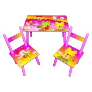 Masuta copii din MDF cu doua scaune Novokids My first table, dimensiuni 59X39X40, suprafata lucioasa, Roz