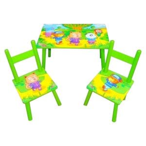 Masuta copii din MDF cu doua scaune Novokids My first table, dimensiuni 59X39X40, suprafata lucioasa, Verde